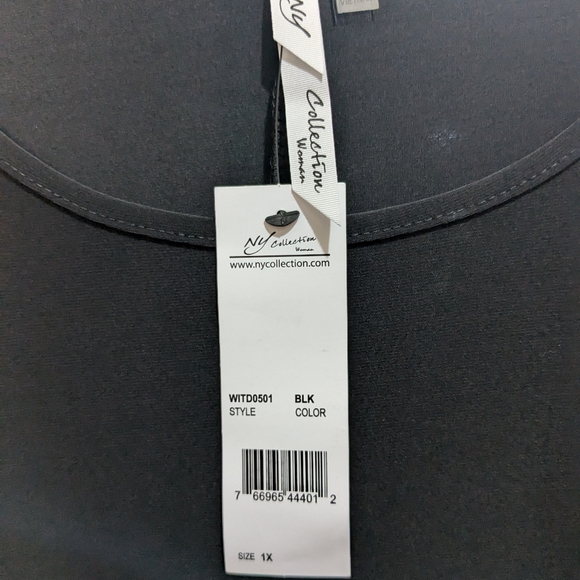 NY Collection Plus Size Long Chiffon-Sleeve Knit Dress in Black - Picture 4 of 9